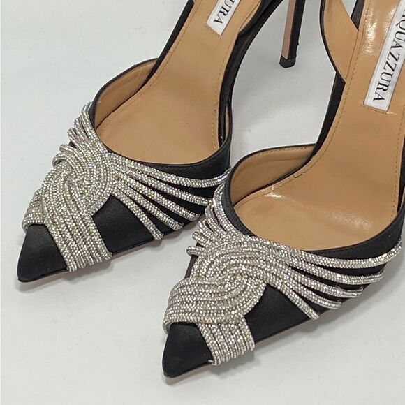 Aquazzura Gatsby Crystal-Embellished Satin Pumps size 37 - Picture 8 of 14